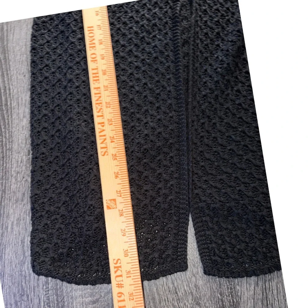 Lulus Black Hooded Longline Cardigan Open Knit Sweater Small Crochet Style Boho